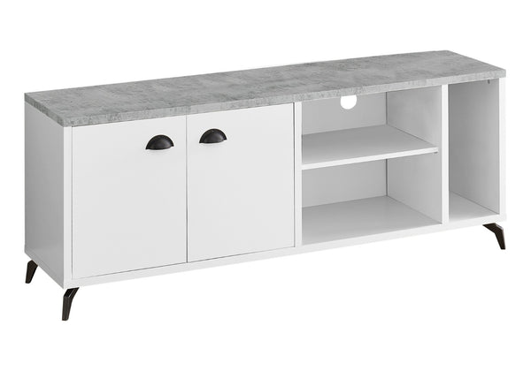HomeRoots 60" White Cabinet Enclosed Storage TV Stand - Modern Media Console with Open Shelves & Hidden Storage 490374