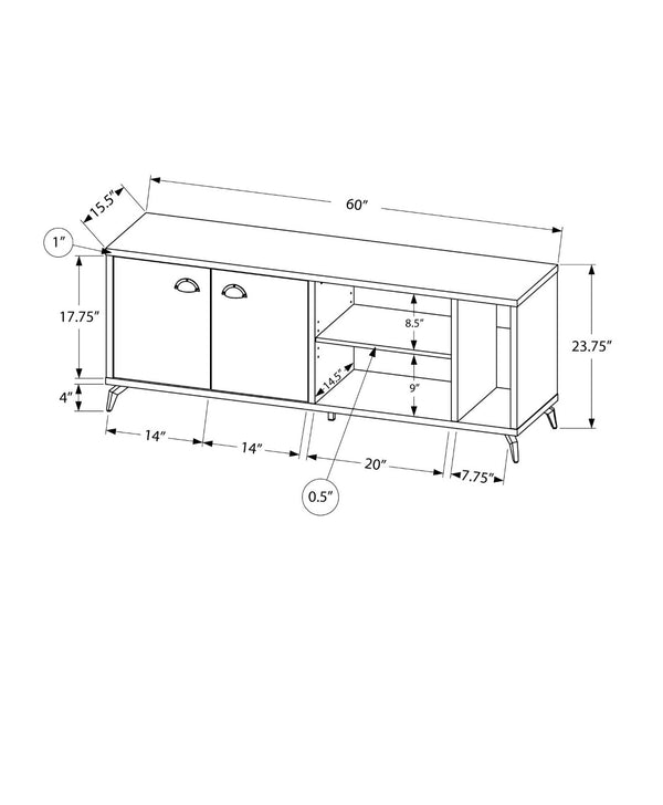 HomeRoots 60" White Cabinet Enclosed Storage TV Stand - Modern Media Console with Open Shelves & Hidden Storage 490374