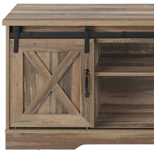 HomeRoots 59" Brown Enclosed Storage TV Stand with Barn-Door Design – Stylish, Durable, and Functional Media Console 490375