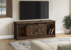 HomeRoots 59" Brown Enclosed Storage TV Stand with Barn-Door Design – Stylish, Durable, and Functional Media Console 490375