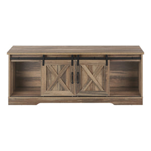 HomeRoots 59" Brown Enclosed Storage TV Stand with Barn-Door Design – Stylish, Durable, and Functional Media Console 490375