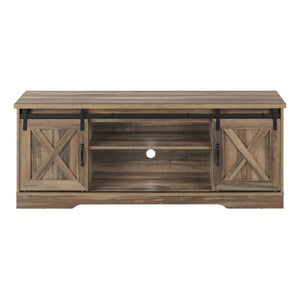 HomeRoots 59" Brown Enclosed Storage TV Stand with Barn-Door Design – Stylish, Durable, and Functional Media Console 490375