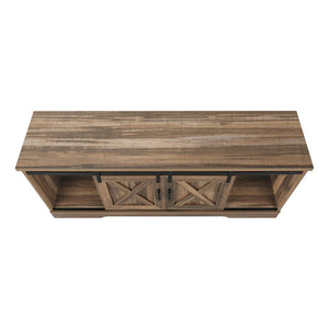 HomeRoots 59" Brown Enclosed Storage TV Stand with Barn-Door Design – Stylish, Durable, and Functional Media Console 490375