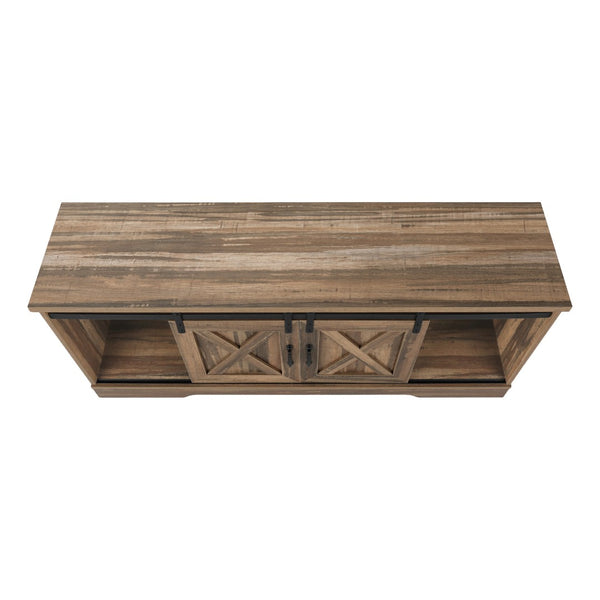 HomeRoots 59" Brown Enclosed Storage TV Stand with Barn-Door Design – Stylish, Durable, and Functional Media Console 490375