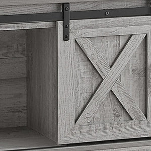 HomeRoots 59" Gray Cabinet Enclosed Storage TV Stand - Stylish Media Center with Adjustable Shelving & Barn Doors 490376