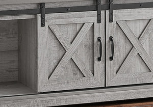 HomeRoots 59" Gray Cabinet Enclosed Storage TV Stand - Stylish Media Center with Adjustable Shelving & Barn Doors 490376