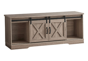 HomeRoots 59" Deep Taupe TV Stand with Barn-Door Design – Stylish Storage & Display for Modern Living Spaces 490379