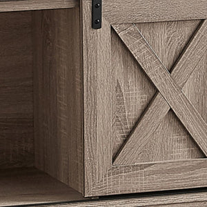 HomeRoots 59" Deep Taupe TV Stand with Barn-Door Design – Stylish Storage & Display for Modern Living Spaces 490379