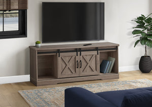 HomeRoots 59" Deep Taupe TV Stand with Barn-Door Design – Stylish Storage & Display for Modern Living Spaces 490379