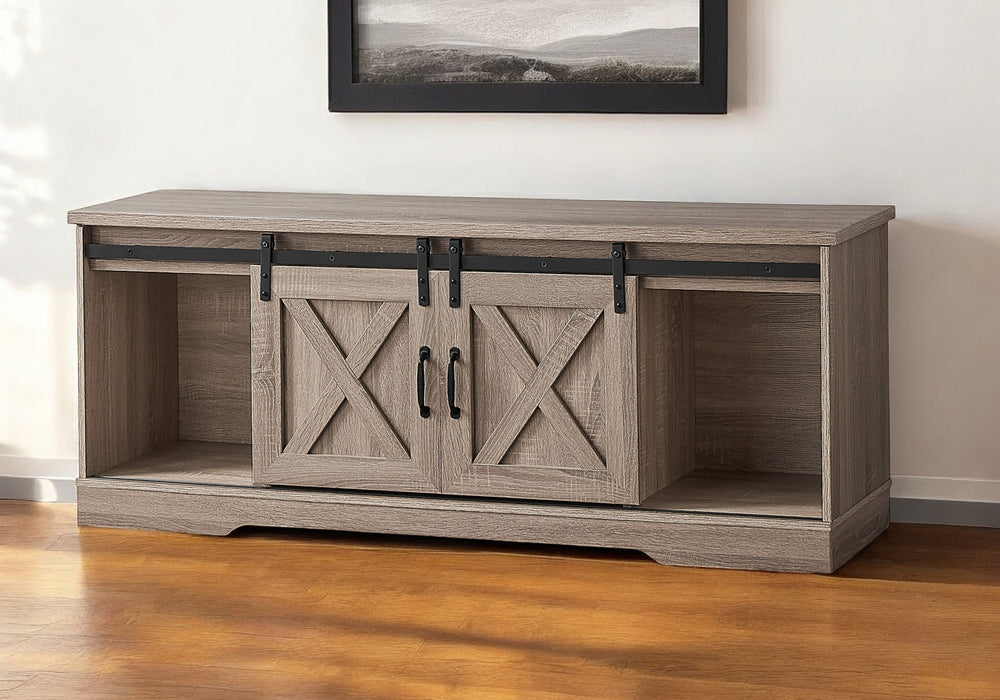 Homeroots 59" Deep Taupe Cabinet Enclosed Storage Tv Stand - Stylish Display & Storage Solution For Any Room  Manufactured Wood 490379