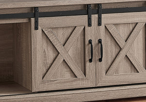 HomeRoots 59" Deep Taupe TV Stand with Barn-Door Design – Stylish Storage & Display for Modern Living Spaces 490379