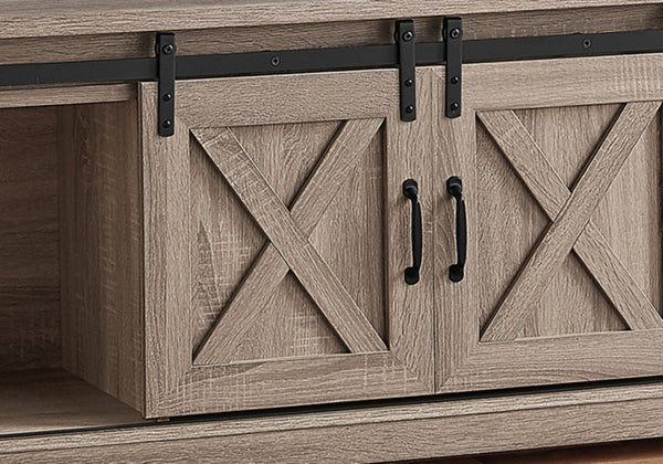 HomeRoots 59" Deep Taupe TV Stand with Barn-Door Design – Stylish Storage & Display for Modern Living Spaces 490379
