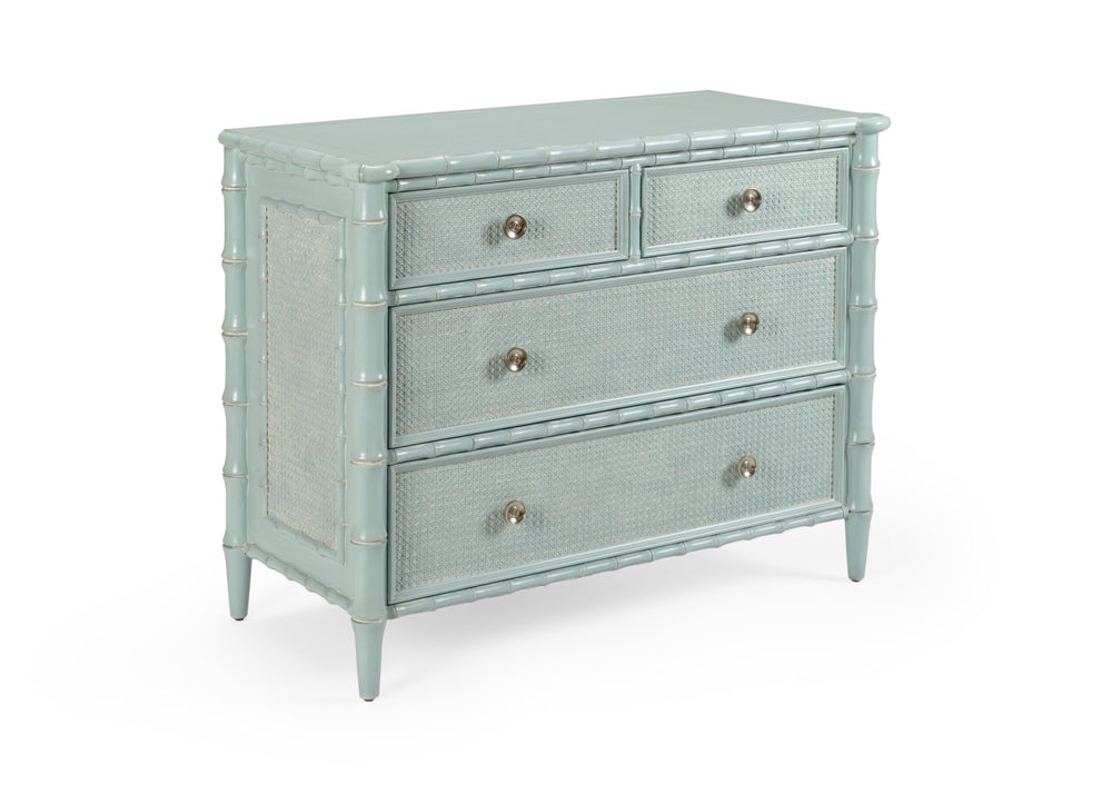 Wildwood Gutshall Coastal Chest With Blue-White Glaze, Woven Caning & Satin-Nickel Hardware, 36"H X 46"W 490380