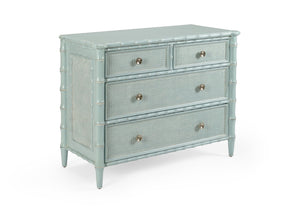 Wildwood Gutshall Coastal Chest With Blue-White Glaze, Woven Caning & Satin-Nickel Hardware, 36"H X 46"W 490380