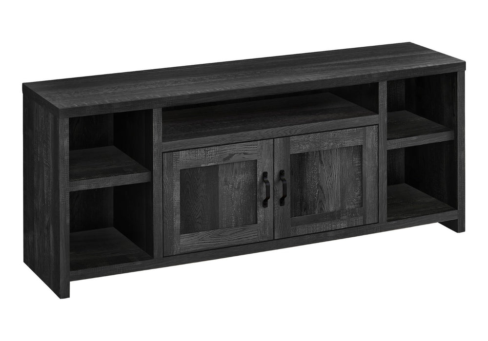 HomeRoots 59" Black Enclosed Storage TV Stand - Modern Design with Open Shelves & Cabinets for Clutter-Free Living 490380