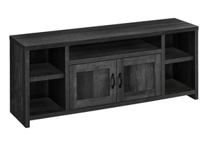 HomeRoots 59" Black Enclosed Storage TV Stand - Modern Design with Open Shelves & Cabinets for Clutter-Free Living 490380