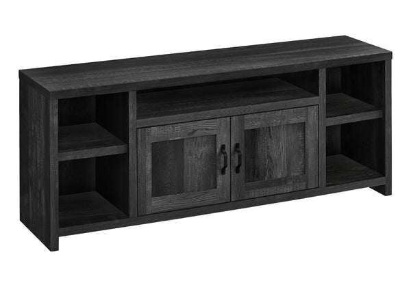 HomeRoots 59" Black Enclosed Storage TV Stand - Modern Design with Open Shelves & Cabinets for Clutter-Free Living 490380