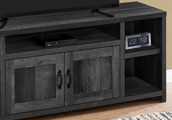 HomeRoots 59" Black Enclosed Storage TV Stand - Modern Design with Open Shelves & Cabinets for Clutter-Free Living 490380