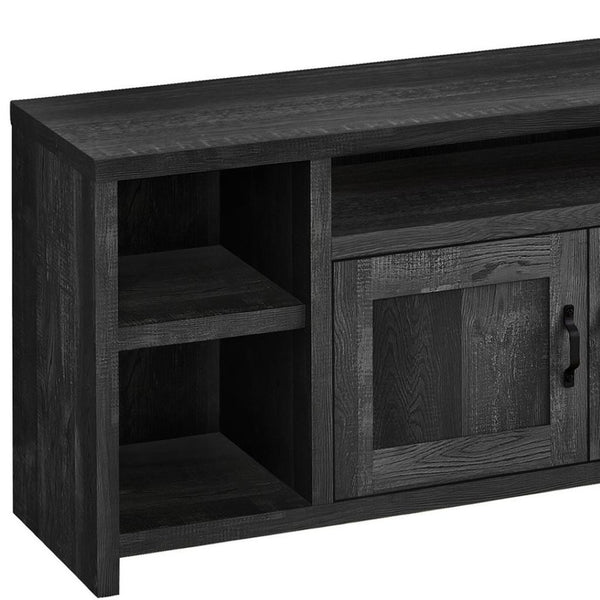 HomeRoots 59" Black Enclosed Storage TV Stand - Modern Design with Open Shelves & Cabinets for Clutter-Free Living 490380