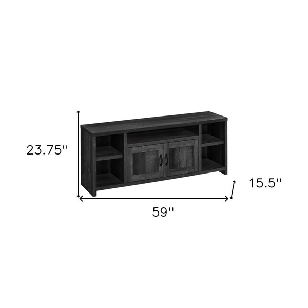 HomeRoots 59" Black Enclosed Storage TV Stand - Modern Design with Open Shelves & Cabinets for Clutter-Free Living 490380