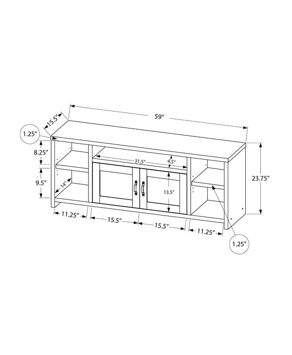 HomeRoots 59" Black Enclosed Storage TV Stand - Modern Design with Open Shelves & Cabinets for Clutter-Free Living 490380