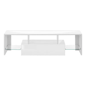 HomeRoots 63" White Cabinet Enclosed Storage TV Stand – Modern Design with Concealed Storage for Organizing Media 490385