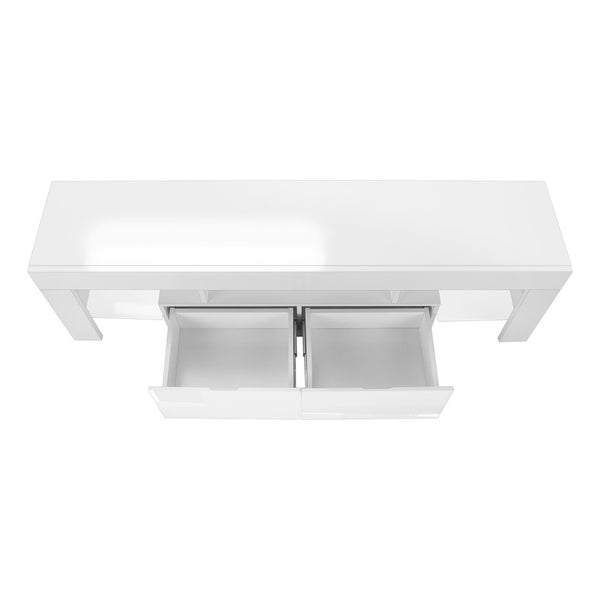 HomeRoots 63" White Cabinet Enclosed Storage TV Stand – Modern Design with Concealed Storage for Organizing Media 490385