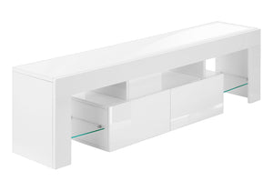 HomeRoots 63" White Cabinet Enclosed Storage TV Stand – Modern Design with Concealed Storage for Organizing Media 490385