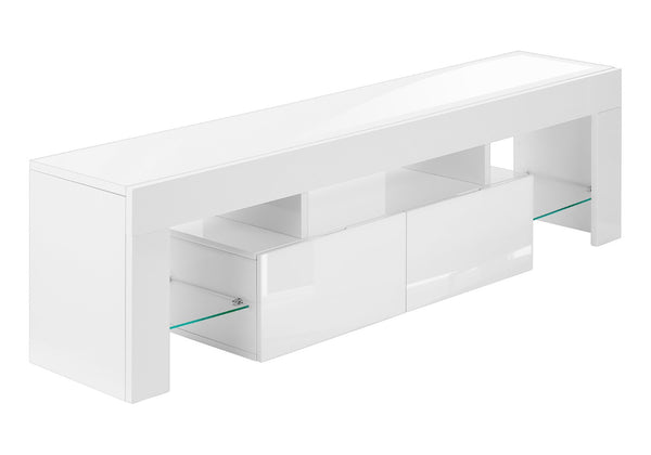 HomeRoots 63" White Cabinet Enclosed Storage TV Stand – Modern Design with Concealed Storage for Organizing Media 490385