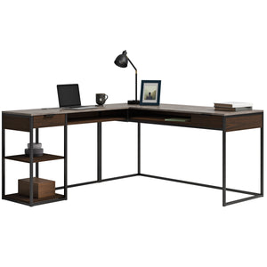 English Elm L-Shaped Desk In Warm Brown Finish, Stylish Corner Workspace With Hidden Storage & Durable Frame B356P367862