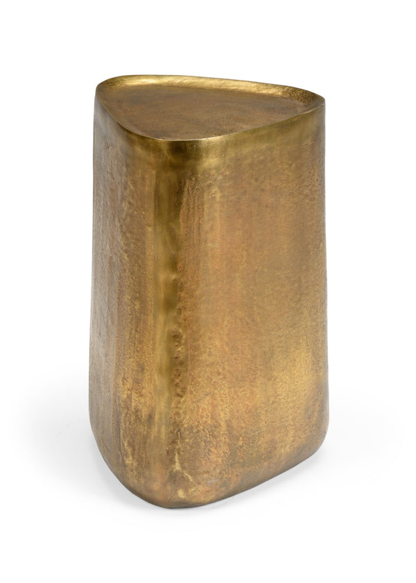 Wildwood Estes Antique Gold Drink Table With Triangular Silhouette, Solid-Form Compact Accent For Sofas 490400