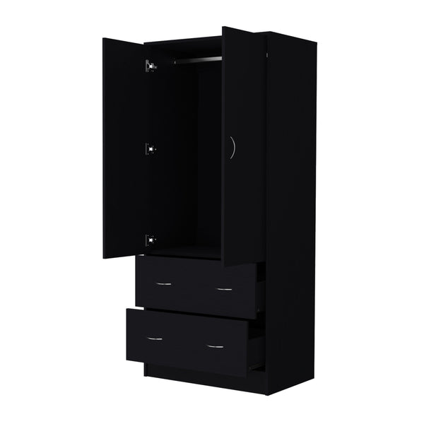 English Elm FM Wenden Wardrobe Black - 2 Doors, 2 Drawers & Hanging Rod, Durable Engineered Wood, Spacious Storage Stylish B128S00066