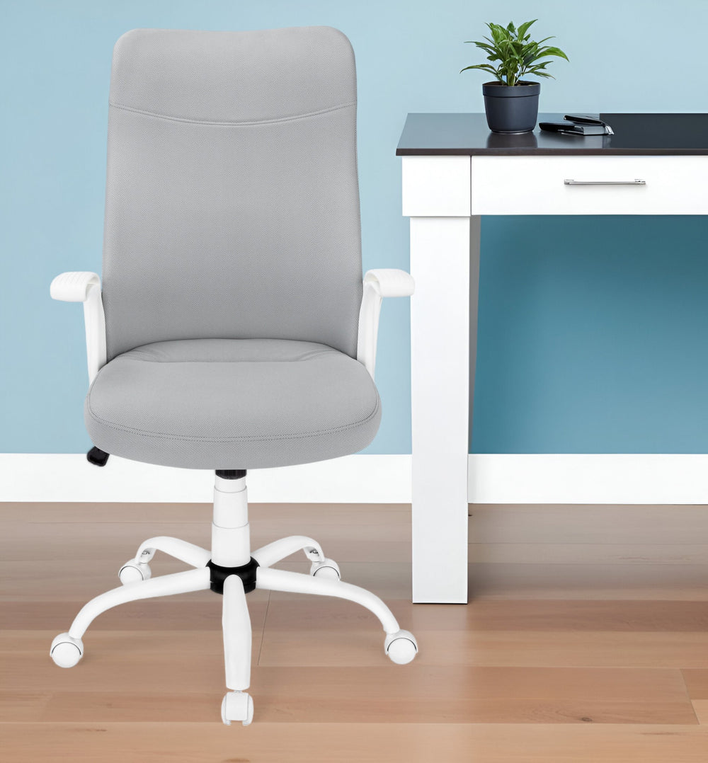 Homeroots Gray Rolling Drafting Chair – Stylish Comfort With White Wood Frame For Your Home Office Upgrade  Foam,Metal,Nylon,Plastic,Polyester 490405