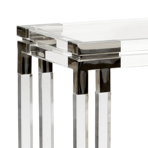 Wildwood Bowen Slim Acrylic Console With Tempered Glass Top & Polished Nickel Accents — Modern Entryway Chic 490409