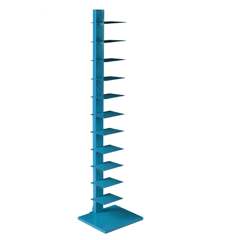 HomeRoots 65" Blue Metal Twelve Tier Narrow Tower Bookcase - Modern Industrial Design for Smart Storage Solutions 490411