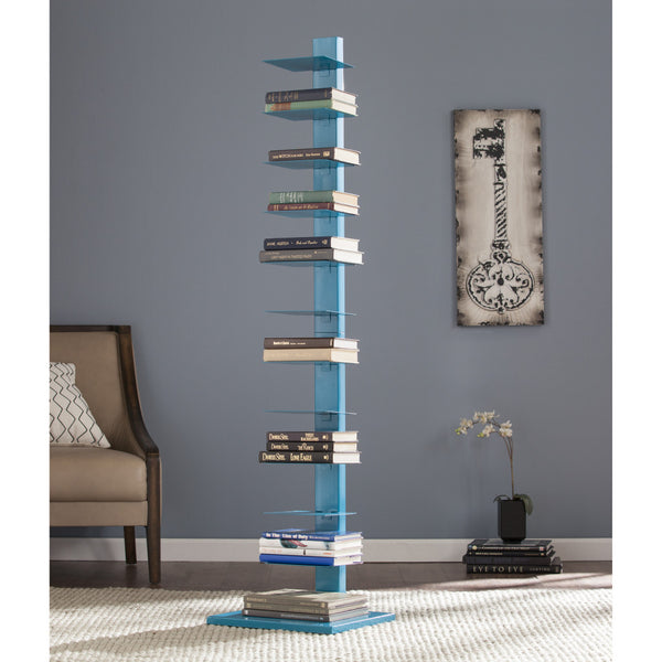 Homeroots 65" Blue Metal Twelve Tier Narrow Tower Bookcase   490411