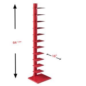 Homeroots 65" Red Twelve Tier Narrow Tower Bookcase   490412