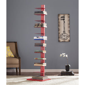 Homeroots 65" Red Twelve Tier Narrow Tower Bookcase   490412