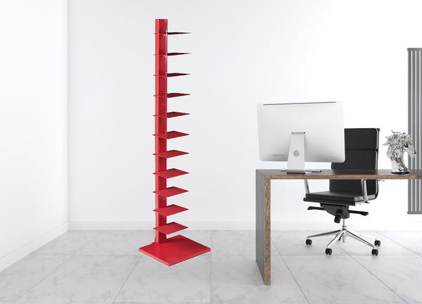 Homeroots 65" Red Twelve Tier Narrow Tower Bookcase   490412