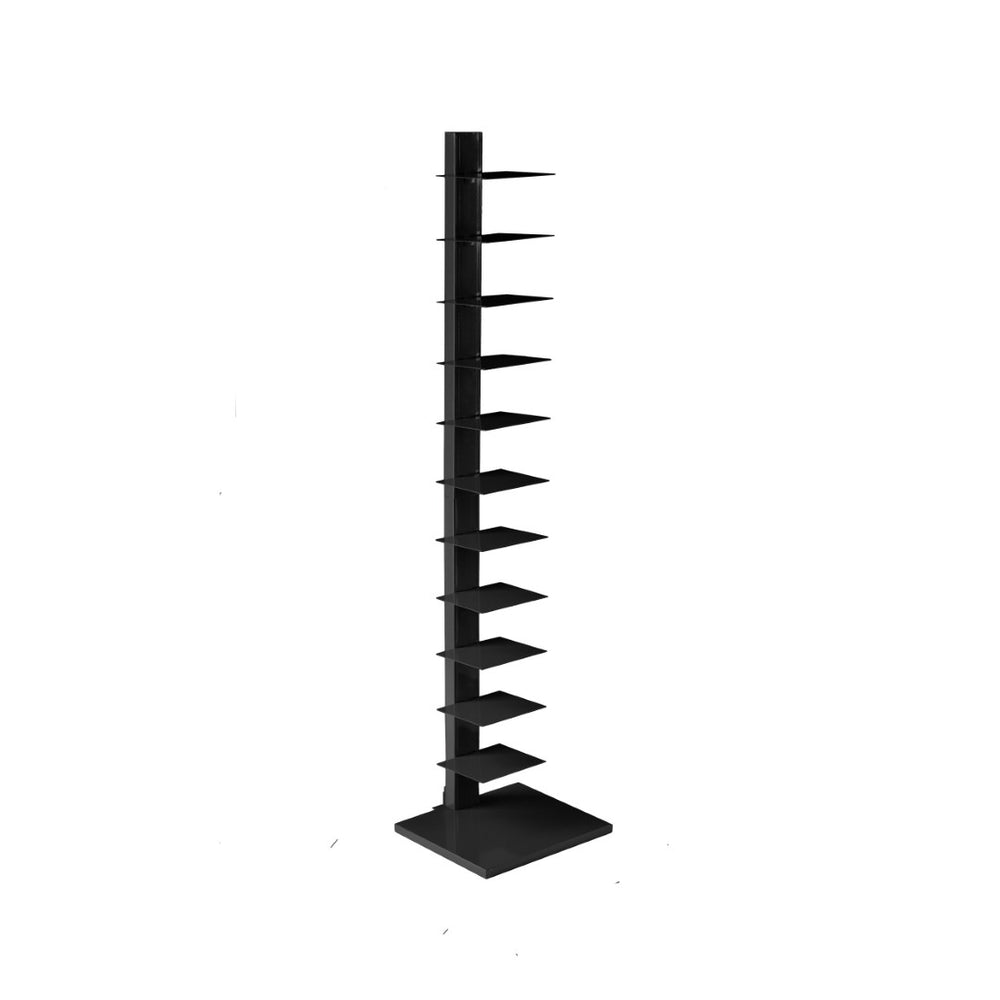 HomeRoots 65" Industrial Black Metal 12-Tier Narrow Tower Bookcase - Stylish Storage for Small Spaces! 490413
