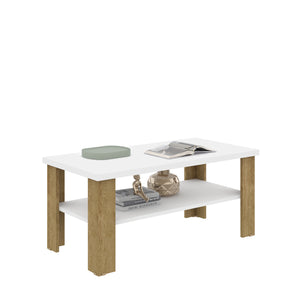 Homeroots 35" White And Natural Coffee Table With Shelf   490414