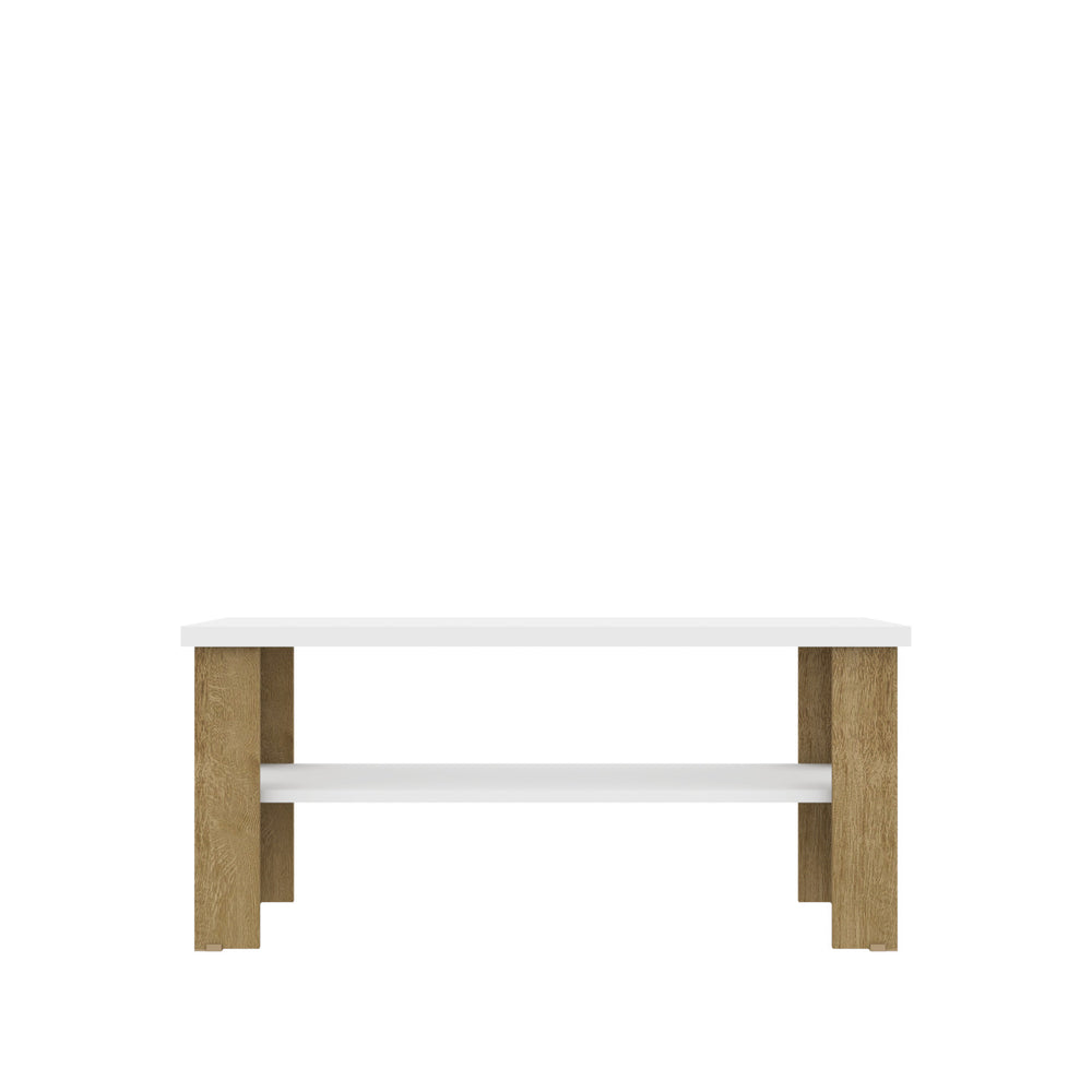 Homeroots 35" White And Natural Coffee Table With Shelf   490414