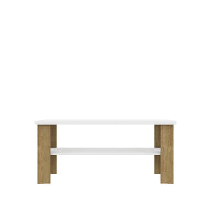 Homeroots 35" White And Natural Coffee Table With Shelf   490414