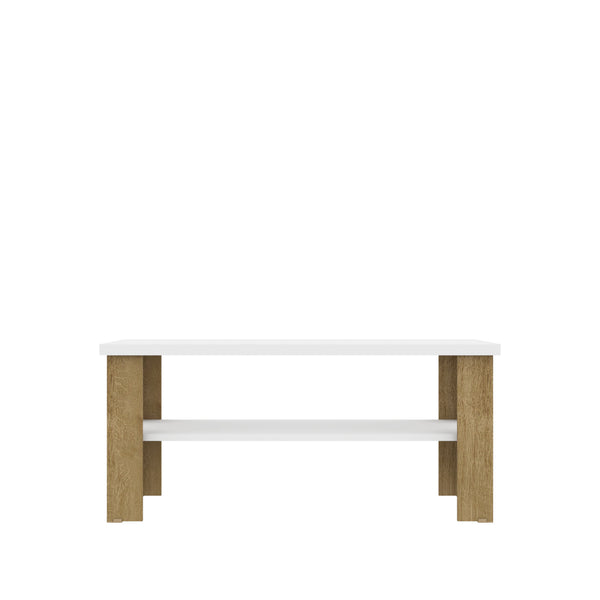 Homeroots 35" White And Natural Coffee Table With Shelf   490414