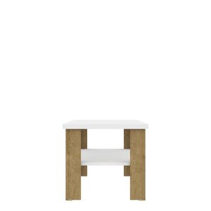 Homeroots 35" White And Natural Coffee Table With Shelf   490414