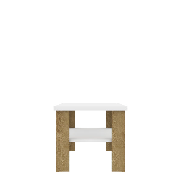 Homeroots 35" White And Natural Coffee Table With Shelf   490414