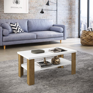 Homeroots 35" White And Natural Coffee Table With Shelf   490414