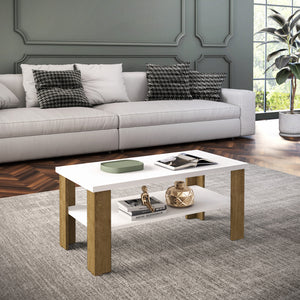 Homeroots 35" White And Natural Coffee Table With Shelf   490414