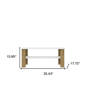 Homeroots 35" White And Natural Coffee Table With Shelf   490414