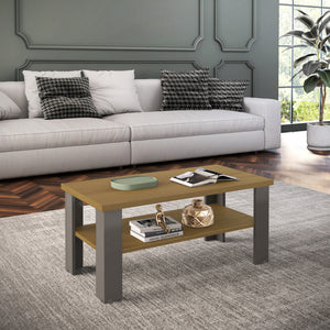 Homeroots 35" Natural And Brown Coffee Table With Shelf   490415